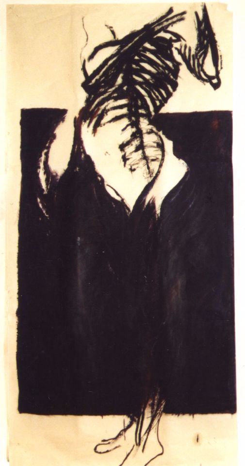 Pencil and oil painting on Paper 165 x 65 cms
