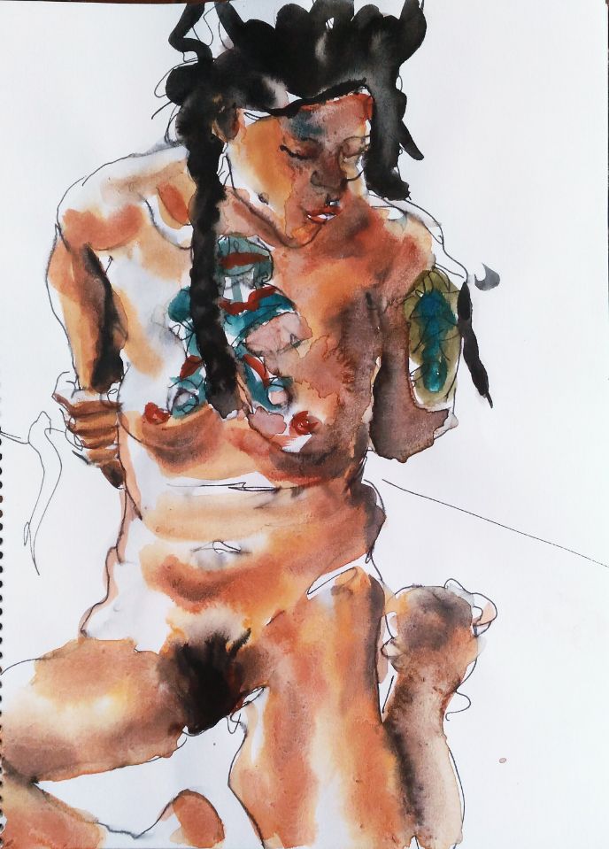ink and watercolor on paper